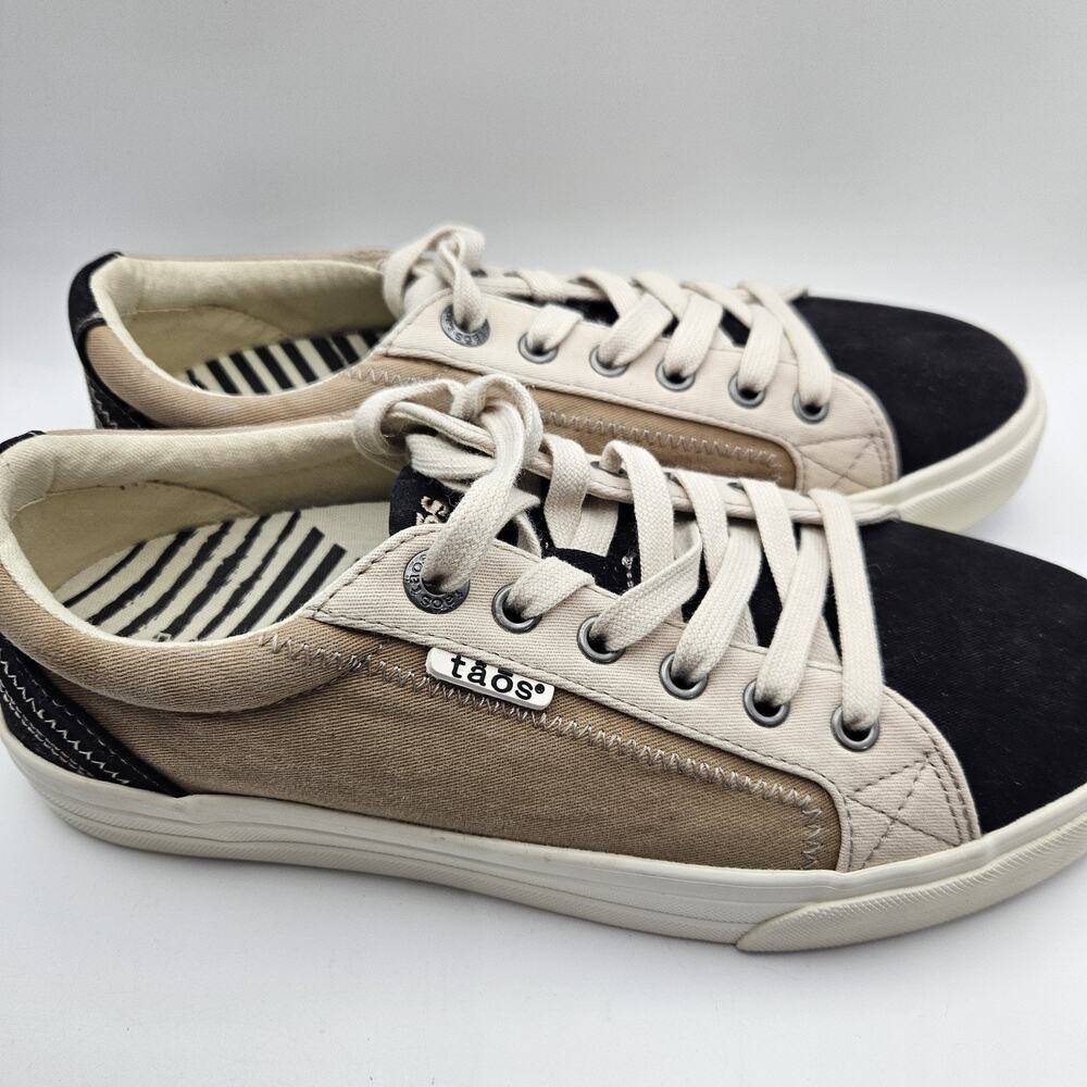 Taos Plim Soul Sneakers Womens Size 8W Black Tan Multi Canvas Lace Up Low Top - Picture 6 of 9